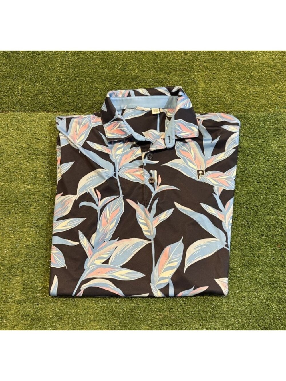 Puma polo mens large black blue palm tree crew lighweight uv protection tropical